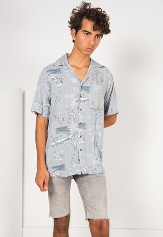VINTAGE 80S CRAZY PRINT SHIRT / S1554