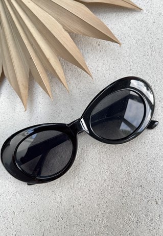 Black Rounded Retro Cat Eye  Sunglasses