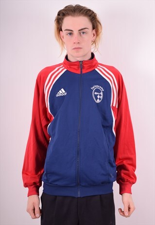 ADIDAS MENS VINTAGE TRACKSUIT TOP JACKET MEDIUM BLUE 90S