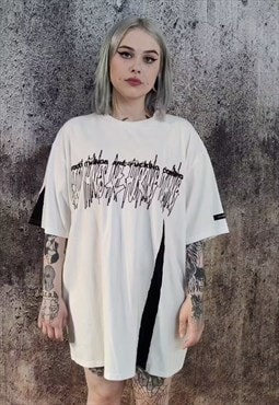 Graffiti t-shirt embroidered Gothic slogan grunge tee white