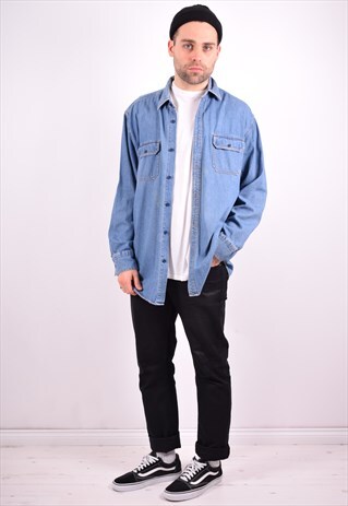 MENS VINTAGE DENIM SHIRT LARGE BLUE 90'S