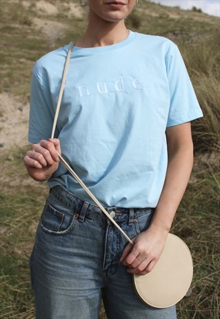 NUDE ETHICS ORGANIC COTTON LOGO EMBROIDERED BLUE T SHIRT