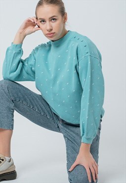 Vintage 80s Boxy Fit Knitted Jumper in Pastel Blue S