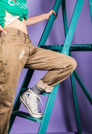 VINTAGE 1990S BEIGE LEVI'S 501 PAINT MOM JEANS
