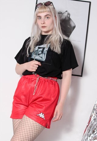 90S VINTAGE SPORTY KAPPA SHINY RED HOT PANTS MINI SHORTS