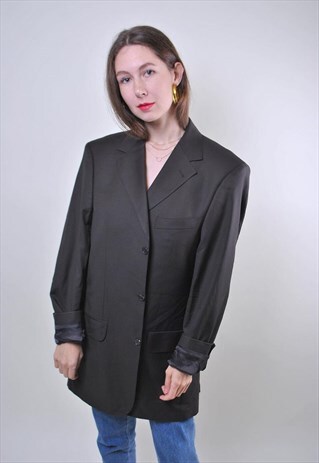 VINTAGE WOMEN OVERSIZE BROWN WOOL BLAZER