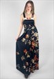 Duplo Vintage 70's Slip Black Floral Ladies Maxi Dress