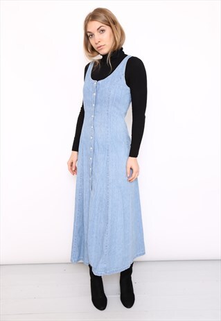 VINTAGE 90S BLUE DENIM MIDI DRESS