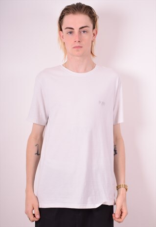 HUGO BOSS MENS VINTAGE T-SHIRT TOP MEDIUM WHITE 90S