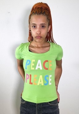 Vintage 90s green Peace Please t-shirt 
