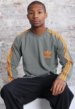 VINTAGE ADIDAS LOGO THREE STRIPE LONG SLEEVE T-SHIRT GREEN