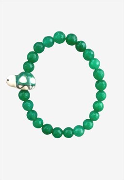 Green Turtle Nephrite Green Jade Beaded Gemstone Bracelet