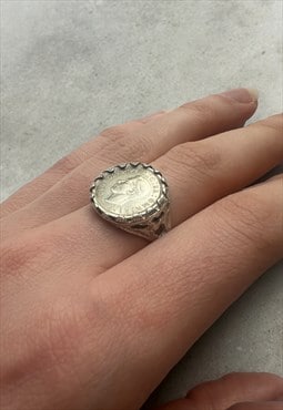 Vintage Coin Ring chunky 925 sterling silver