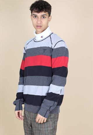 90S GUESS STRIPED EMBROIDERED LOGO CASUAL JUMPER