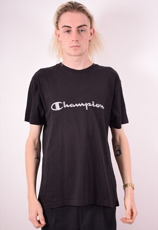 CHAMPION MENS VINTAGE T-SHIRT TOP LARGE BLACK 90S