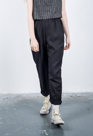 VINTAGE 1990S BLACK HIGH-WAISTED TROUSERS