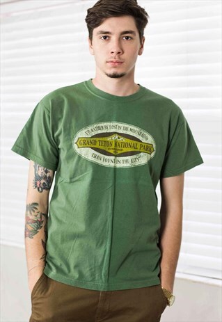 VINTAGE GRAND TETON NATIONAL PARK T-SHIRT LOGO 90S M 6.6