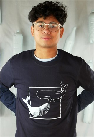 ORGANIC T-SHIRT IN NAVY BLUE WITH WHALE PRINT