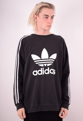 ADIDAS MENS VINTAGE SWEATSHIRT JUMPER XL BLACK 90S