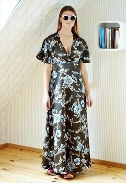 Brown maxi dress with blue flowers