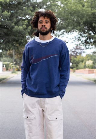 VINTAGE 90'S NIKE BIG TICK SWEATSHIRT IN BLUE AND RED