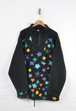 Vintage Fleece 1/4 Zip Star Pattern Black XL