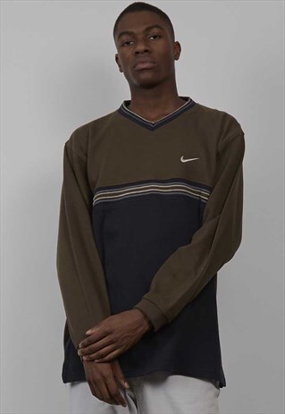 VINTAGE 90'S NIKE KHAKI/ NAVY V-NECK SWEATER