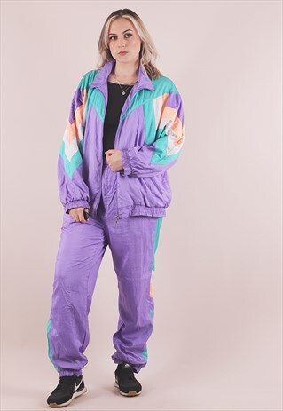 VINTAGE 80S PURPLE SHELL SUIT FULL TRACKSUIT /A11061