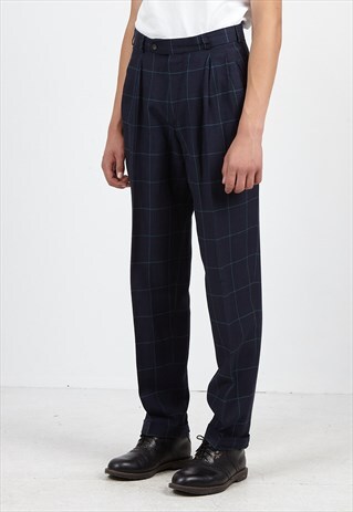 VINTAGE NAVY QUATTRO CHECKERED TROUSERS BOTTOMS