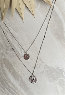 Silver Coin Disc Layered Pendant Necklace