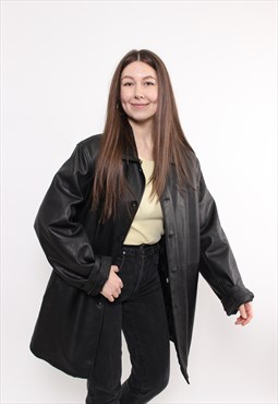 90s faux leather trench, vintage fashion trench jacket