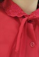 80S VINTAGE RED PUSSYBOW SHIRT BLOUSE (SIZE M)