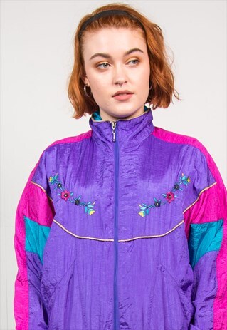 VINTAGE FLORAL EMBROIDERED TRACKSUIT JACKET