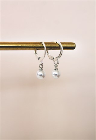 MINI FAUX PEARL HOOPS - SILVER