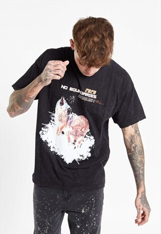 LIQUOR N POKER OVERSIZED T SHIRT NO BOUNDARIES WOLF PRINT