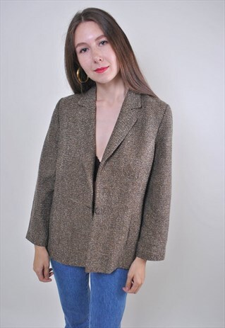 80S VINTAGE BROWN MINIMALIST BLAZER, SIZE M