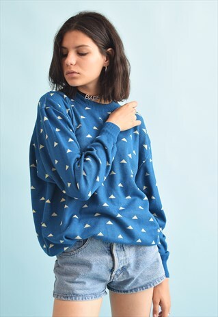 70'S RETRO KNIT OVERSIZED GEOMETRIC PRINT JUMPER TOP