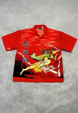 Y2K Grunge Graphic Shirt Sword Fighter Short Sleeve Shirt