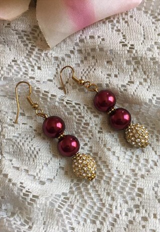 LA ROUX. SWAROVSKI CRYSTAL AND RED GOLD PEARL DROP EARRINGS