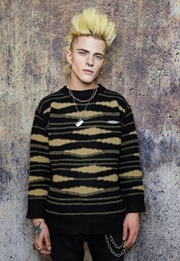 Horizontal stripe sweater textured jumper grunge top brown