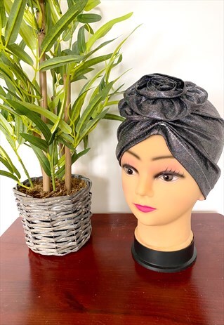 VINTAGE DISCO SILVER GLITTER HEAD SCARF HAT