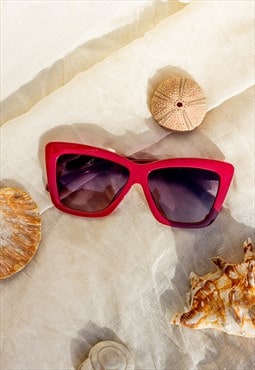 Red Oversize Triangle Cat Eye Sunglasses