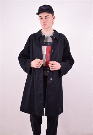 AQUASCUTUM MENS VINTAGE COAT XL NAVY BLUE 90S