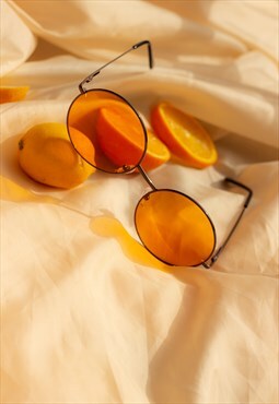Orange Oversized Round Circle Wire Frame Sunglasses
