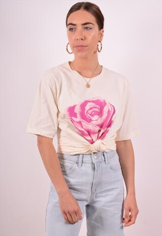 WOMENS VINTAGE T-SHIRT TOP MEDIUM BEIGE 90S