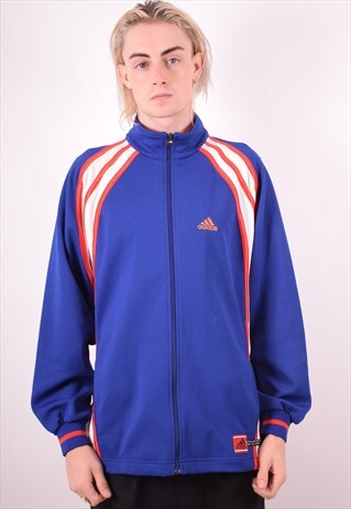 ADIDAS MENS VINTAGE TRACKSUIT TOP JACKET MEDIUM BLUE 90S