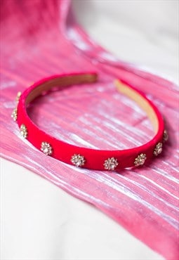 Pink Narrow Velvet Gem Headband