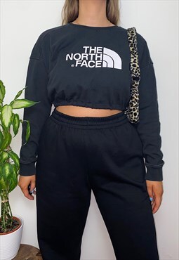 Vintage Reworked North Face Black Cropped Sweatshirt