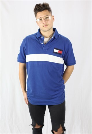 MENS VINTAGE RARE TOMMY HILFIGER POLO SHIRT SPELL OUT LARGE