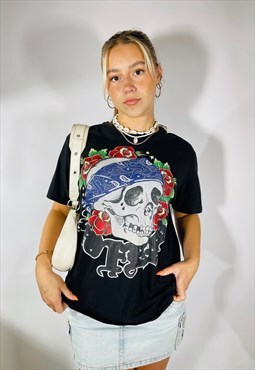 Vintage Y2K no fear Size L skull grunge t-shirt in black